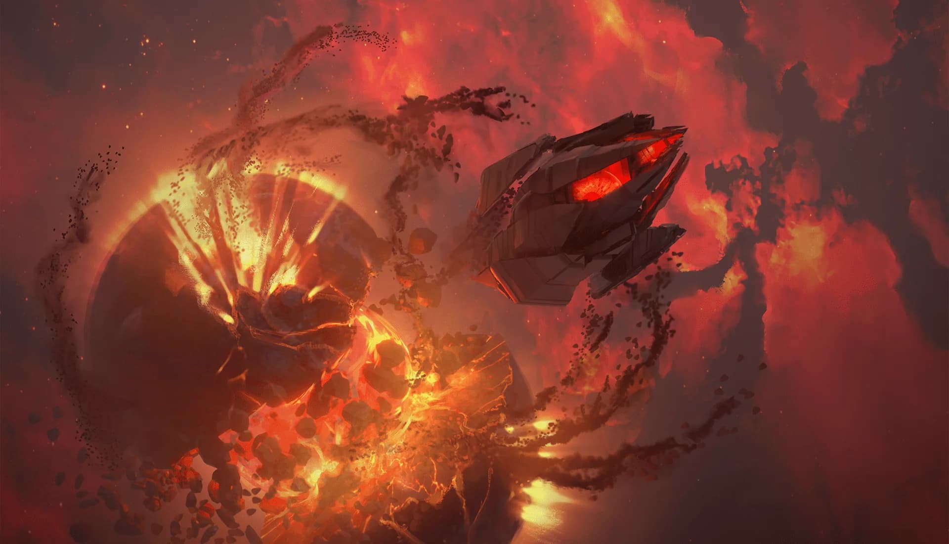 A burning Avatar of the Corruption tearing through space